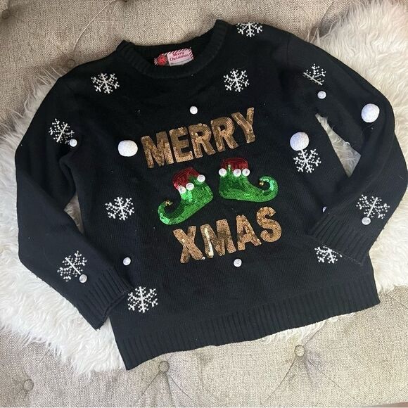 Christmas ugly sweater snow flakes black M - Picture 4 of 10